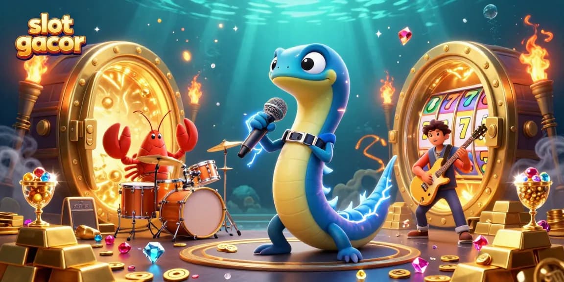 Experience slot gacor action with electric performances underwater, featuring vibrant casino elements.