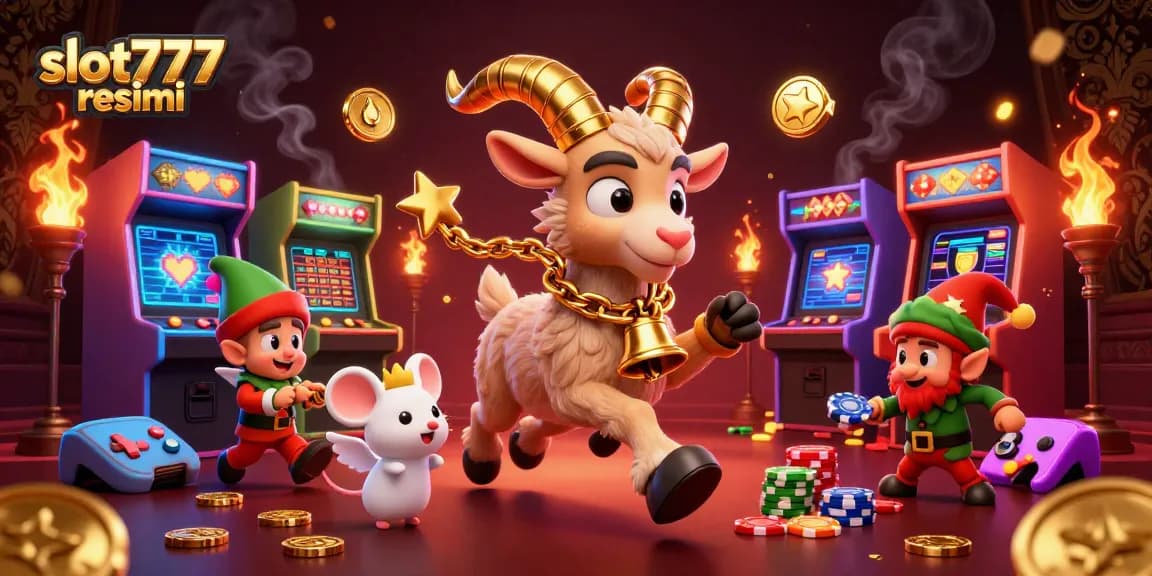 Experience excitement at slot777 resmi with 3D illustration of a festive casino scene.