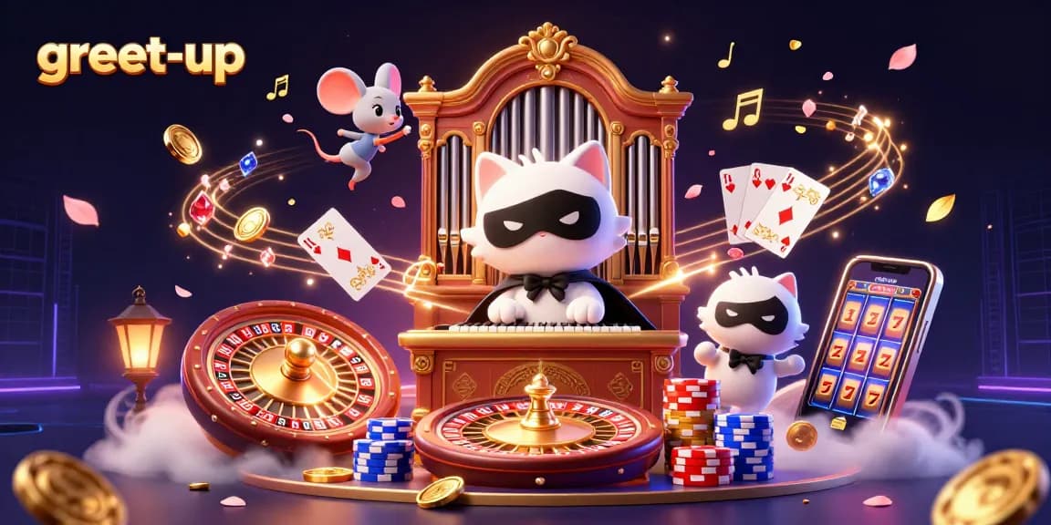 Win big at the greet-up casino with a dazzling scene of 3D characters and casino elements.
