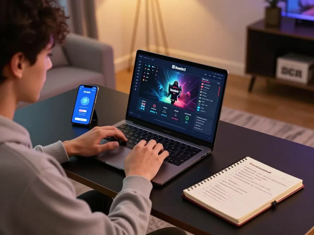Kuwin1 player engaged at home gaming setup, displaying online casino strategies.