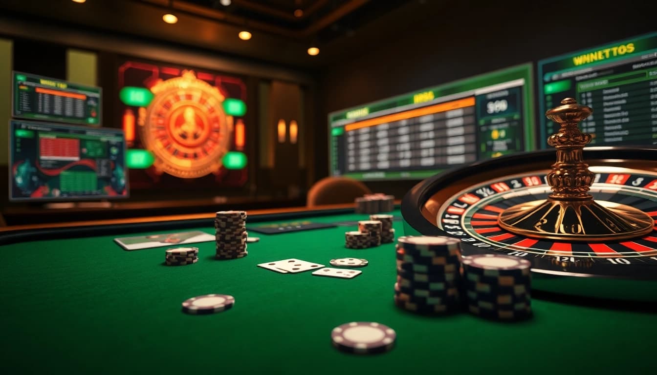 Engage in thrilling online gambling experiences at RR88 with poker chips and casino elements.