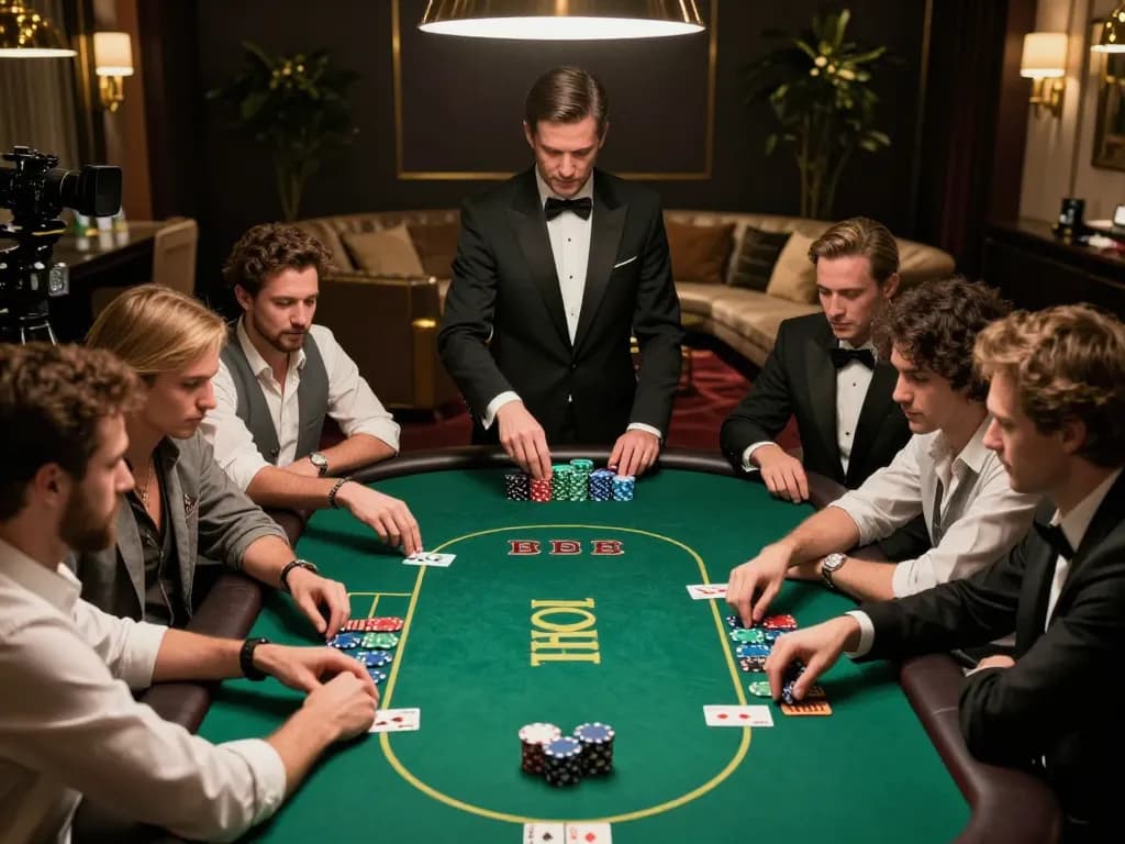 A thrilling poker scene at Fabet's casino with players engaged in Texas Hold'em.