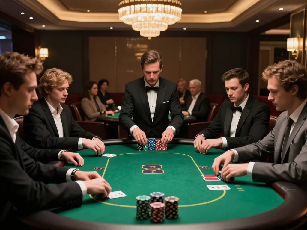 Engaged players experience high-stakes poker at rik vip’s luxurious table, showcasing intense gameplay.