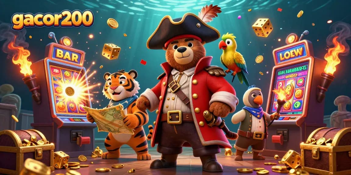 Experience gacor200's vibrant casino adventure with a treasure map and jackpots galore in this 3D illustration.