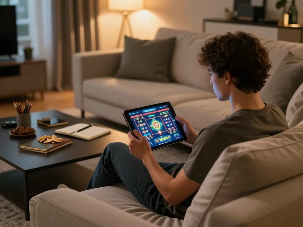 Engaging in online gaming at home with kdslot77 on the screen, showcasing a comfortable gambling environment.