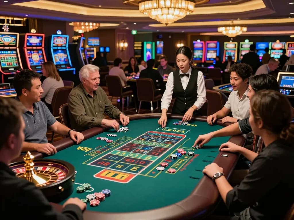 Experience the thrill of du88 roulette gameplay with excited players and colorful chips in action