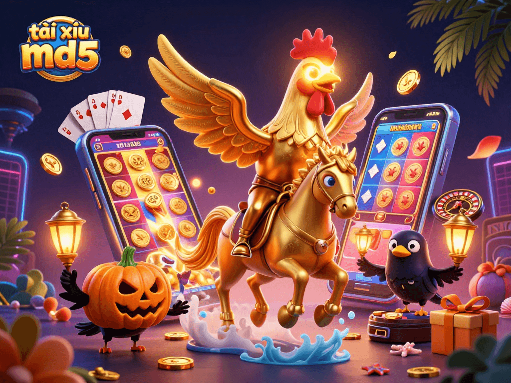 Engage with tài xỉu md5 at a vibrant midnight casino filled with golden coins and dynamic animations.