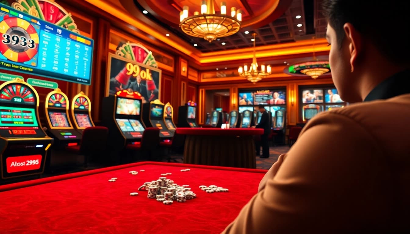Casino scene featuring online gambling elements; 99ok branding evident with vibrant games and excitement.