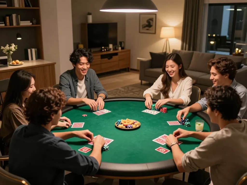 A social poker night with friends enjoying a game featuring ty le keo accurately reflected in stakes.