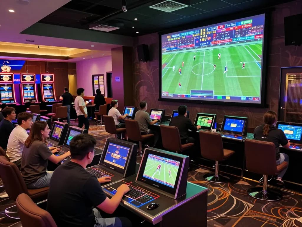 Experience the thrill of sports betting at TG88's vibrant betting lounge filled with excitement and strategy.