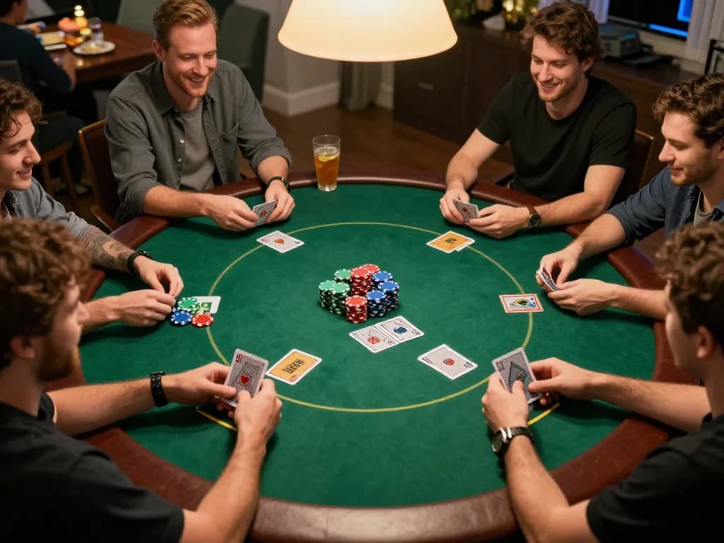 Jilipinas players enjoying a home poker night with vibrant chips and social interaction.
