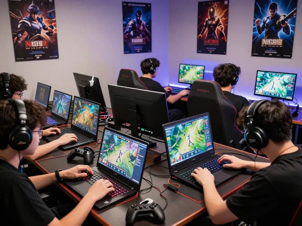 Engaged players on nk88.com enjoying a vibrant online gaming experience with colorful graphics and accessories.