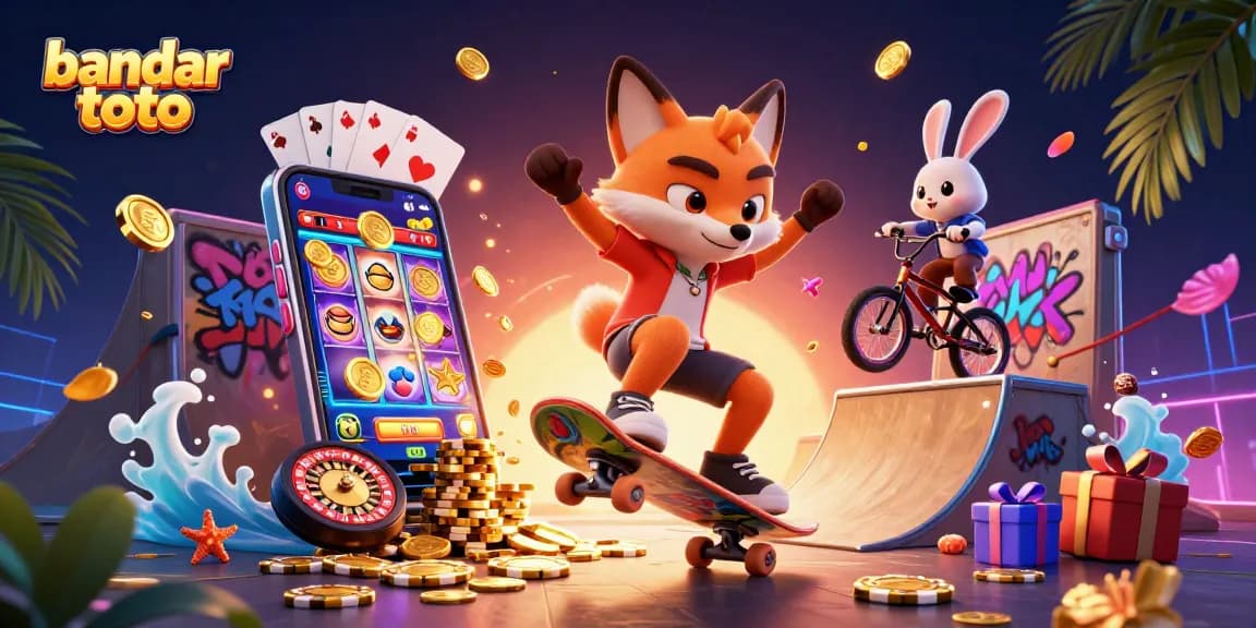 Engage with bandar toto's thrilling world as a fox and rabbit showcase dynamic casino tricks in vibrant 3D.