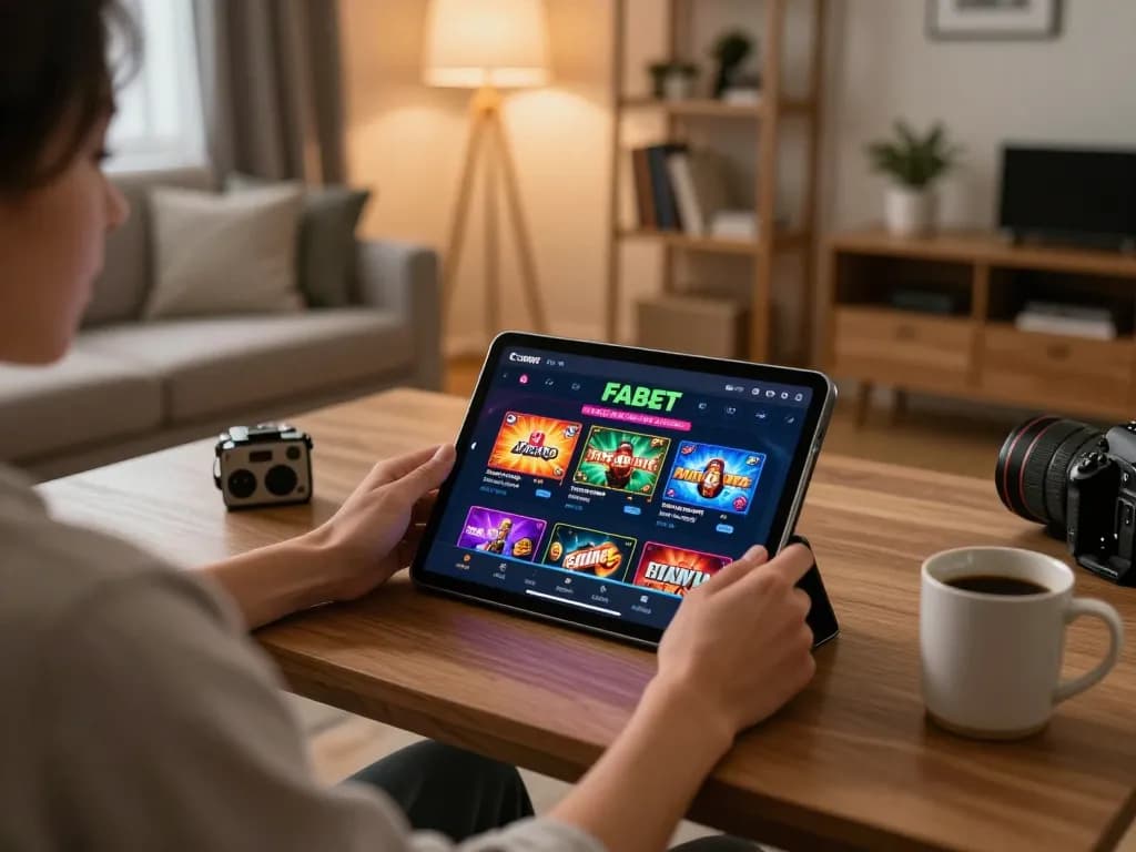 Engaging with the FABET casino app on a tablet, showcasing strategic online gaming.