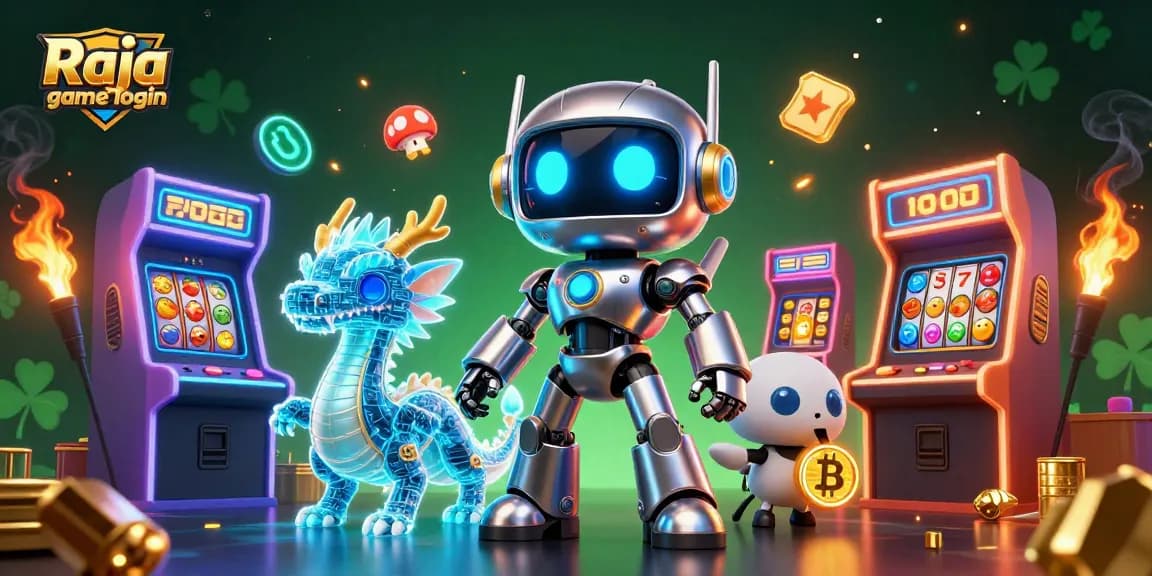 Engage with Raja game login through a vibrant 3D casino scene featuring immersive slot action and dynamic characters.