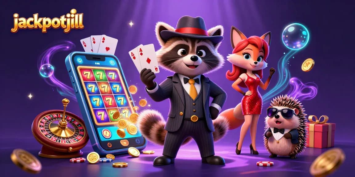 Join jackpotjill at the casino as a suave raccoon plays cards with a dazzling fox and a hedgehog bouncer.
