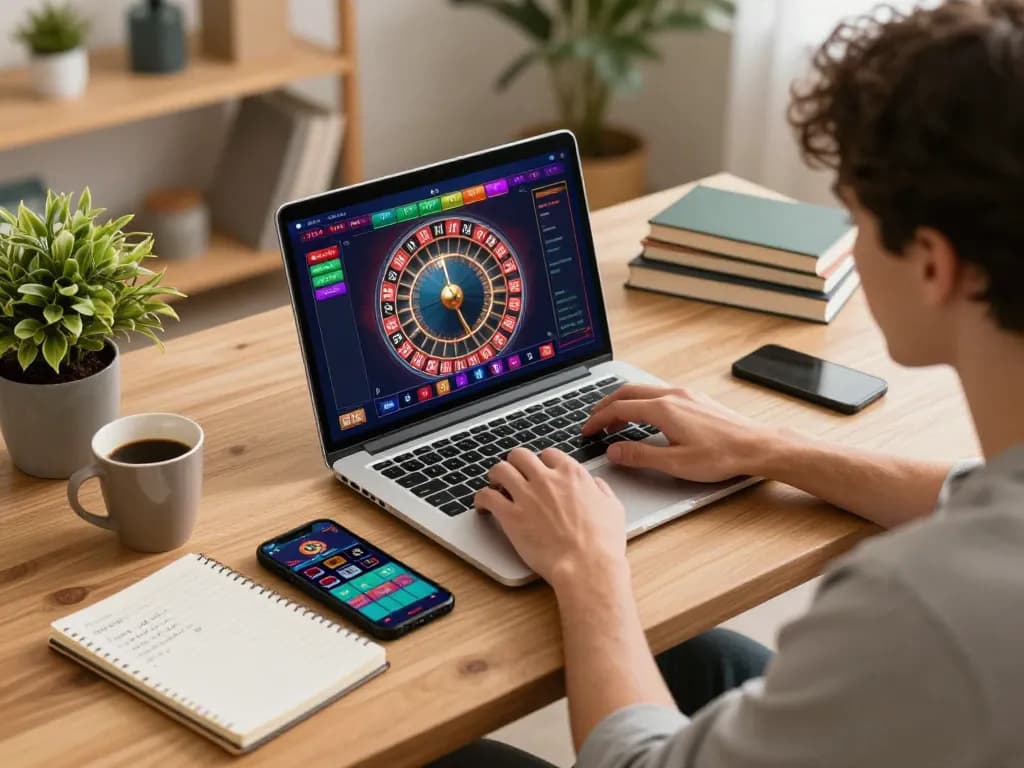Giới thiệu Luck8 while playing interactive casino games at home, showcasing winning strategies and relaxed atmosphere.