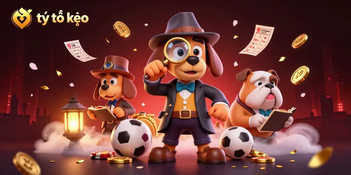 Capture the thrill of tỷ lệ kèo sports betting with cartoon characters, vibrant gaming elements, and dynamic atmosphere.
