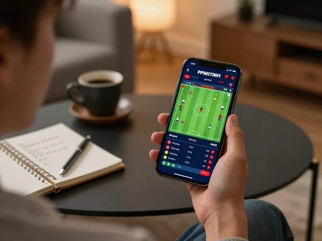 LC88 user actively placing bets with smartphone in a cozy home setting while tracking live sports events.