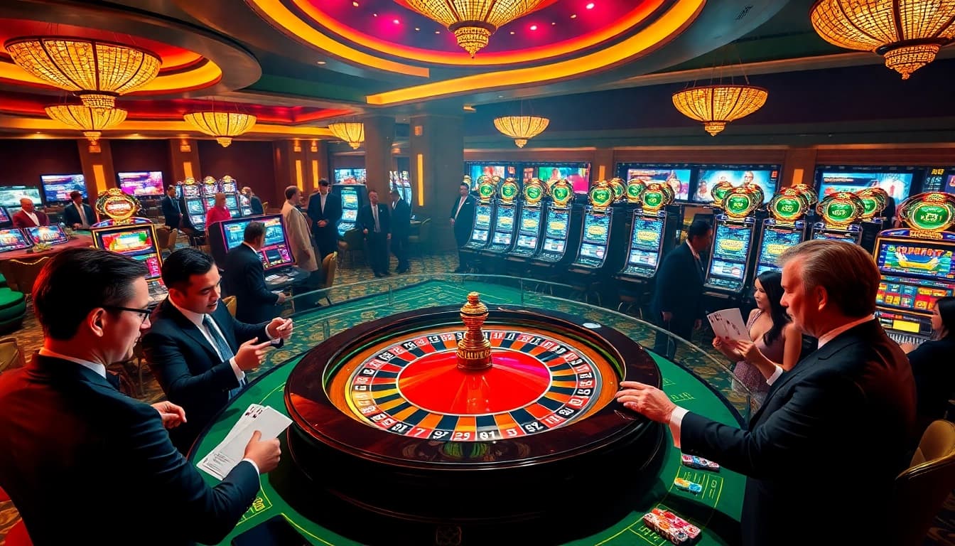 Experience live gaming action at fi88pro.online with colorful roulette wheels and poker chips.