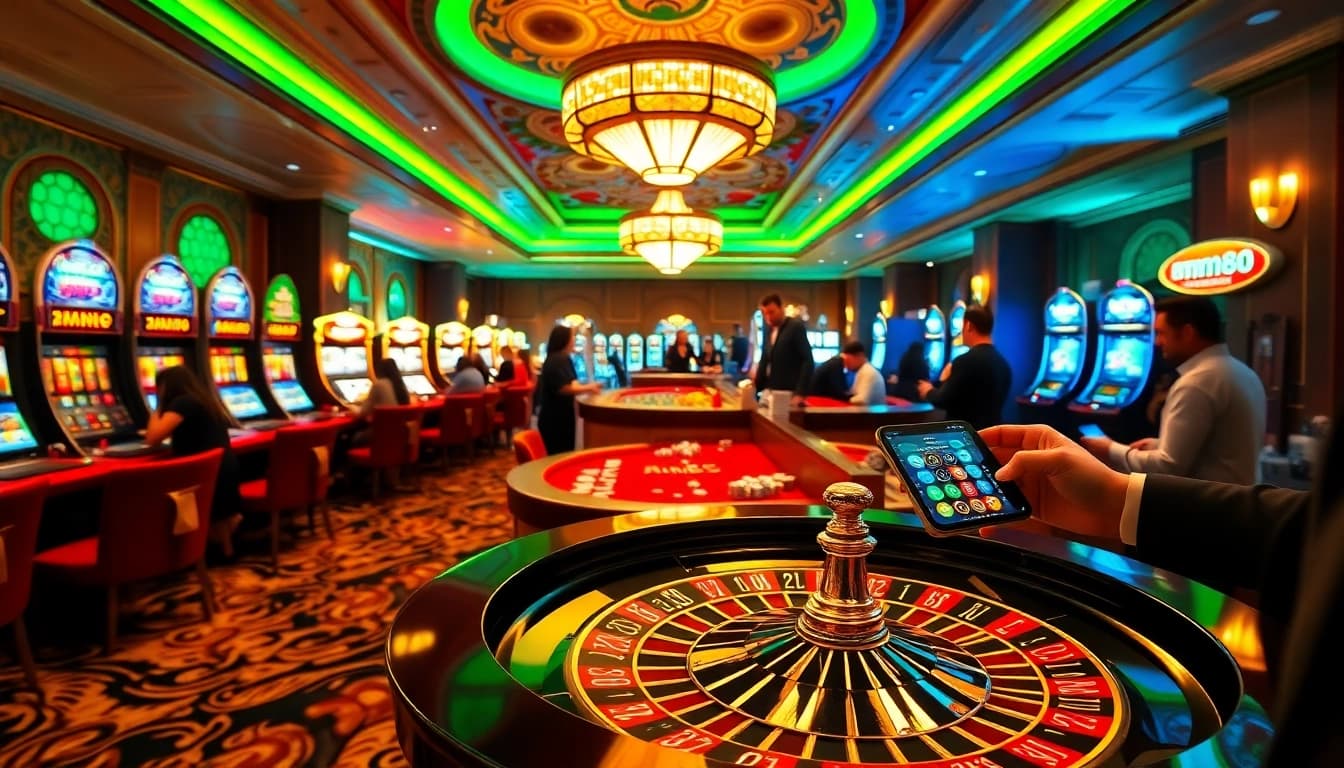Experience the excitement of MM88 at a luxurious casino filled with vibrant tables and games.