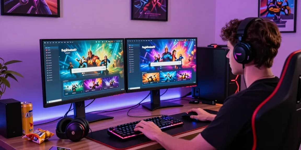 Engaging user logging into rajakhodam89 on a modern gaming setup with vibrant screens