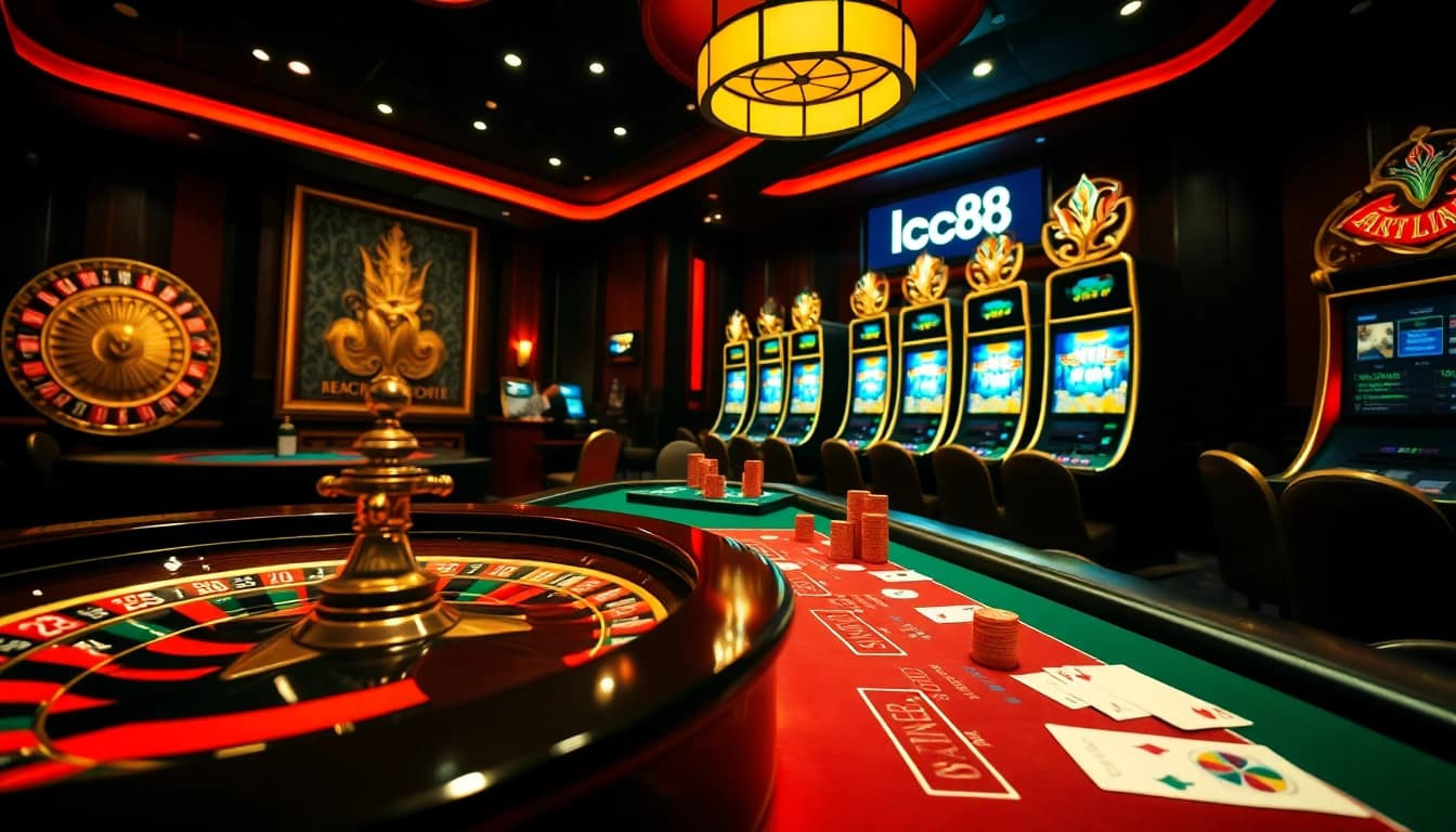 Engaging players at a luxurious lc88 casino table with chips and cards in action.