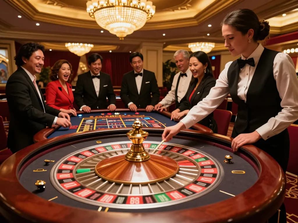 Experience the excitement of sunwin gambling at a vibrant roulette table with dynamic players