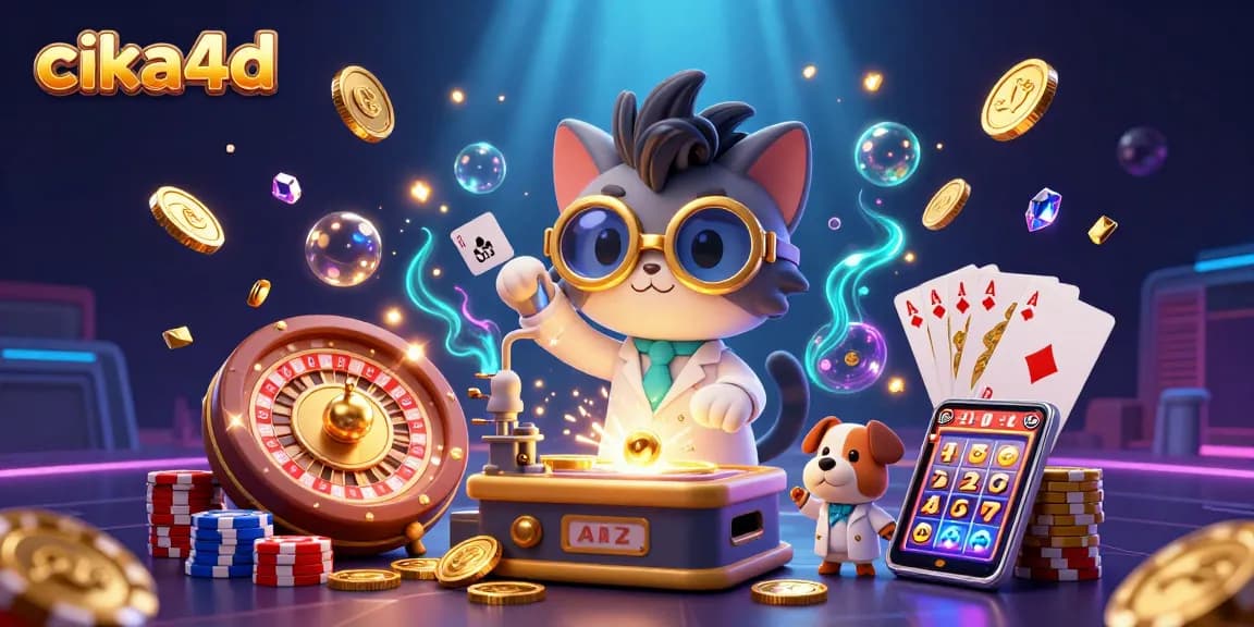 Spin to win with cika4d at the vibrant casino lab featuring a mad scientist cat!