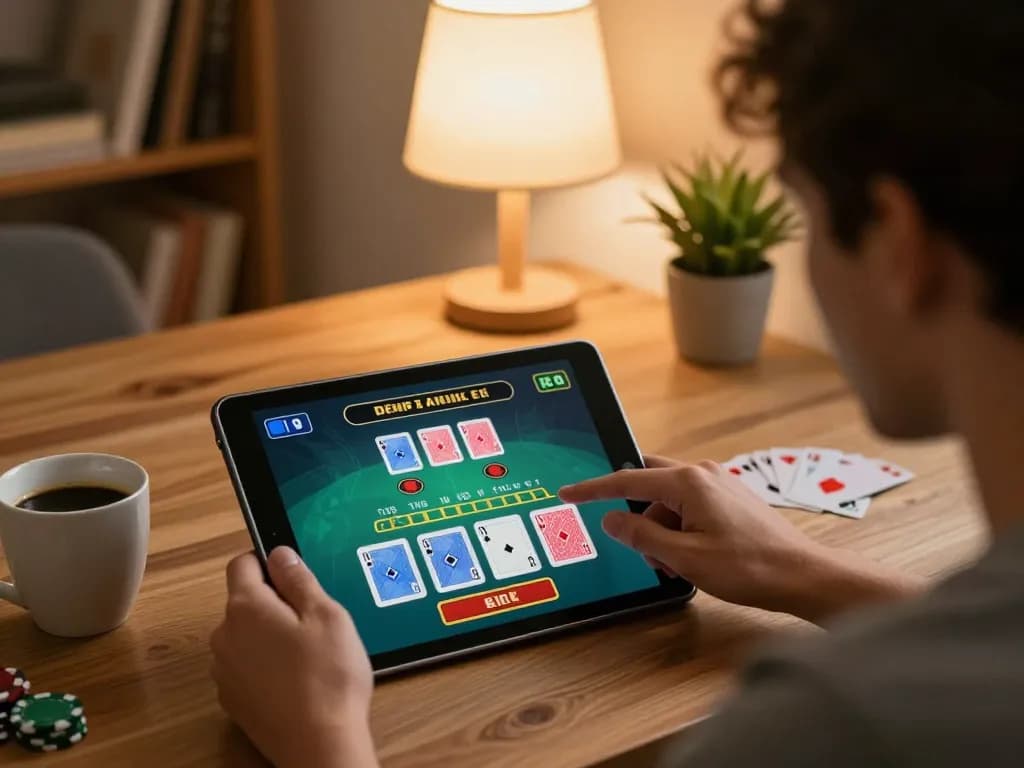 Player enjoying a live dealer blackjack game on 68win in a cozy home setting