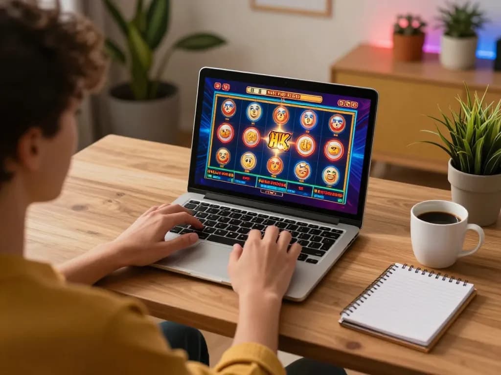 Engaging in exciting online casino games at home with tr88 interface displayed on laptop.