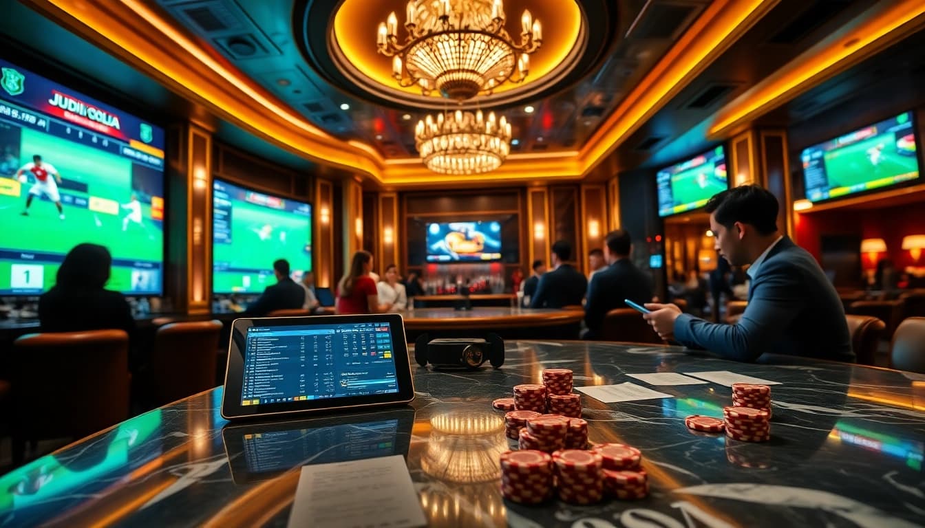Exciting Judi Bola betting scene featuring vibrant atmosphere and engaging football match statistics.