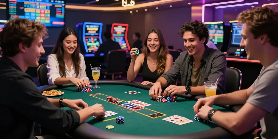 Engaged players celebrating wins at KO66 online casino game in vibrant atmosphere.