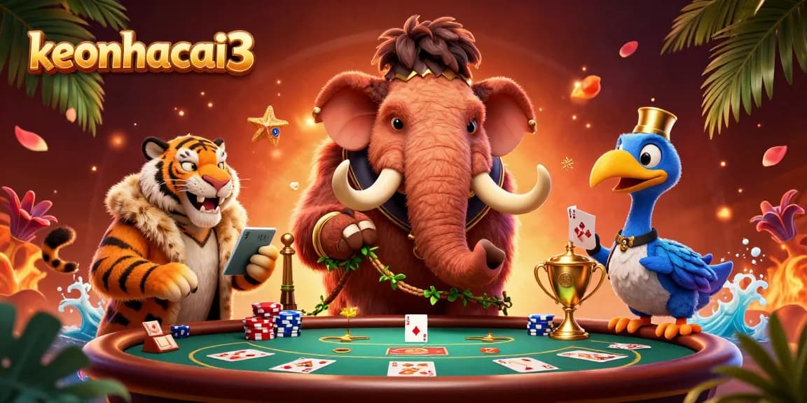 Join the vibrant action of keonhacai3 at an exotic casino with unique characters and elements.