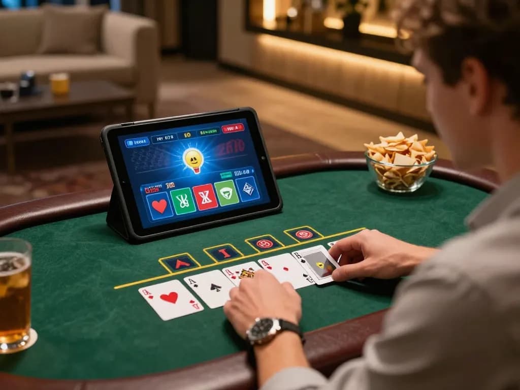 Player winning at blackjack in vt88 online casino setup with modern interface and cozy atmosphere.