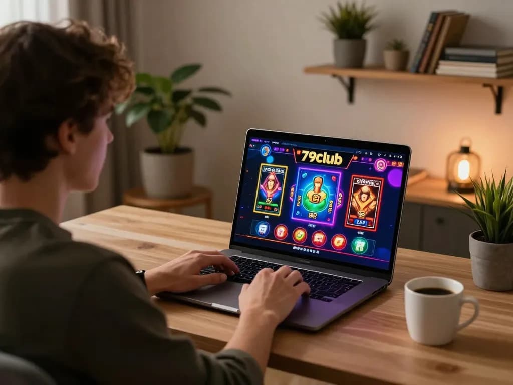 Experience the thrill of online gaming at 79club with a vibrant home setup.