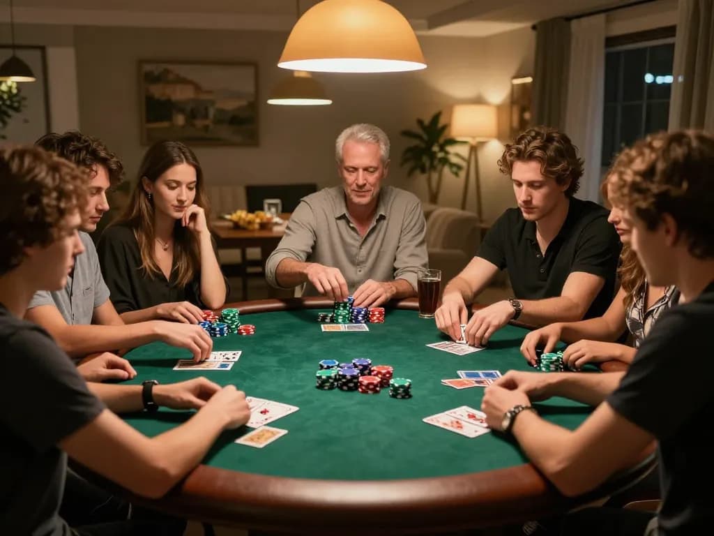 Enjoying a thrilling poker game at home with friends, showcasing U888's social gambling experience.