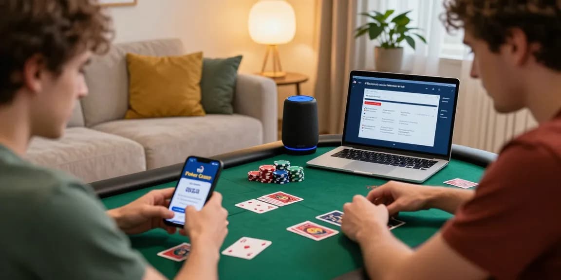 Exciting poker gaming at home featuring the Poker Game app link on a mobile device.
