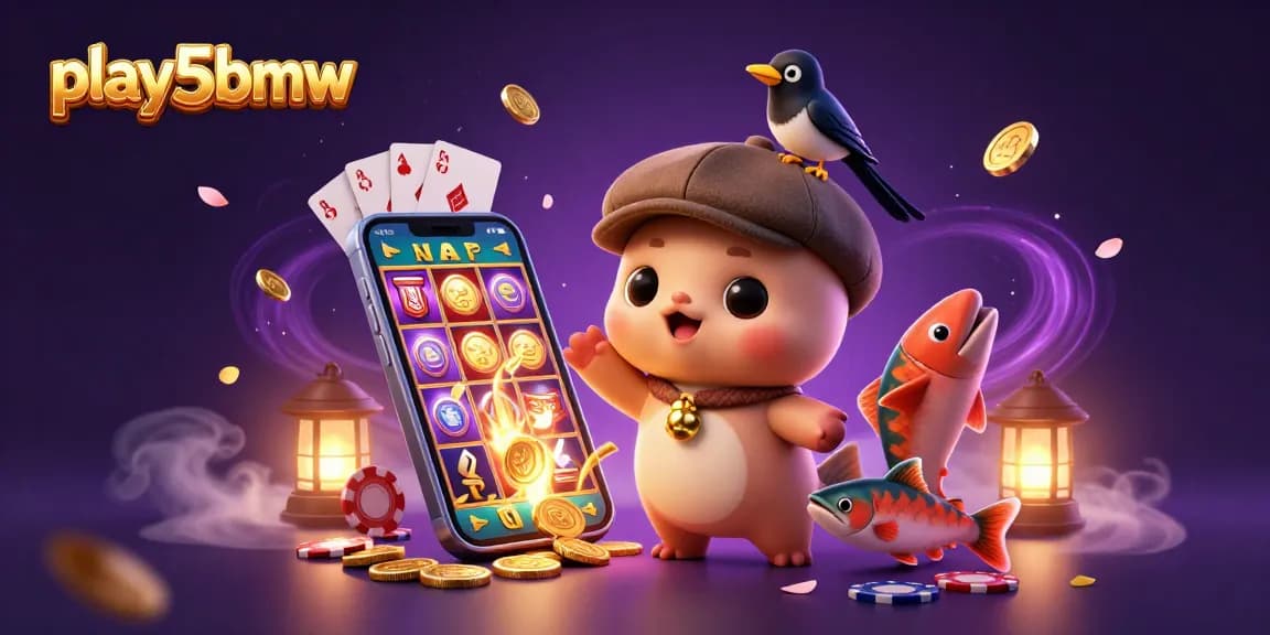 Spin vibrant slot games at play5bmw with baby Nessie, gold coins, and festive gaming elements.