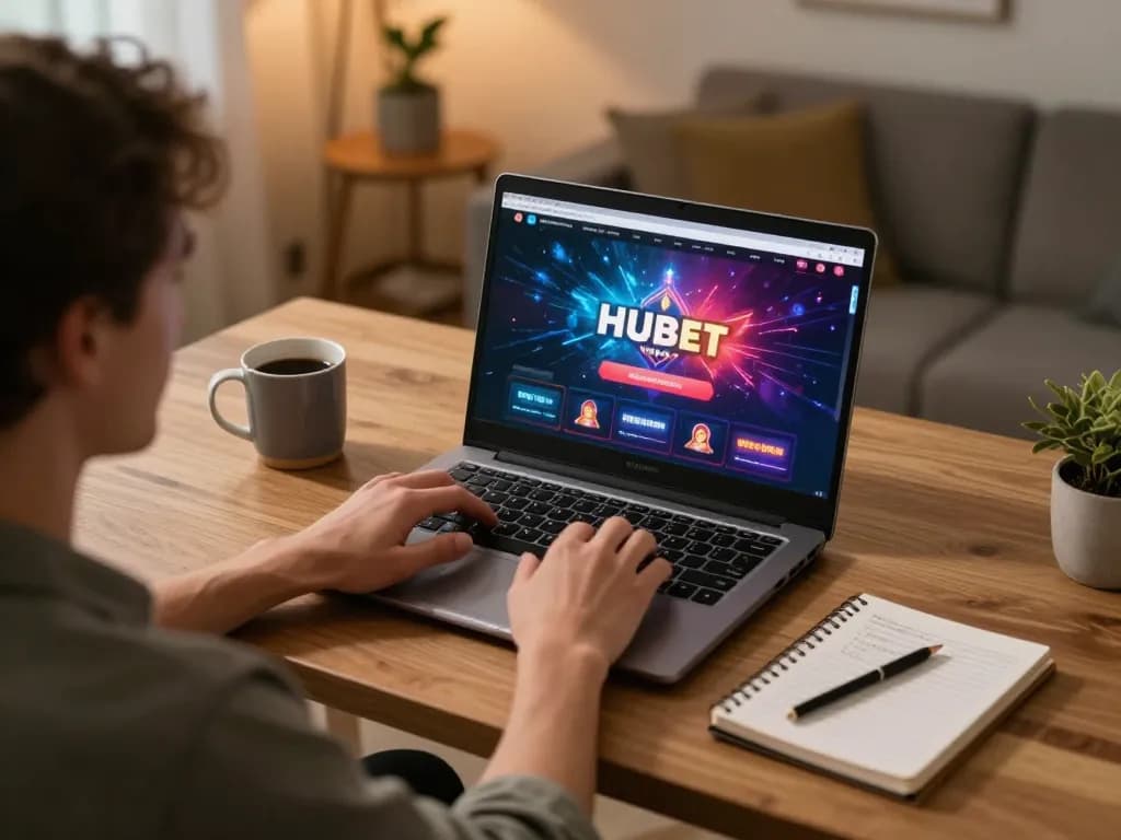 Engage with Hubet online gaming interface during a strategic session at home.