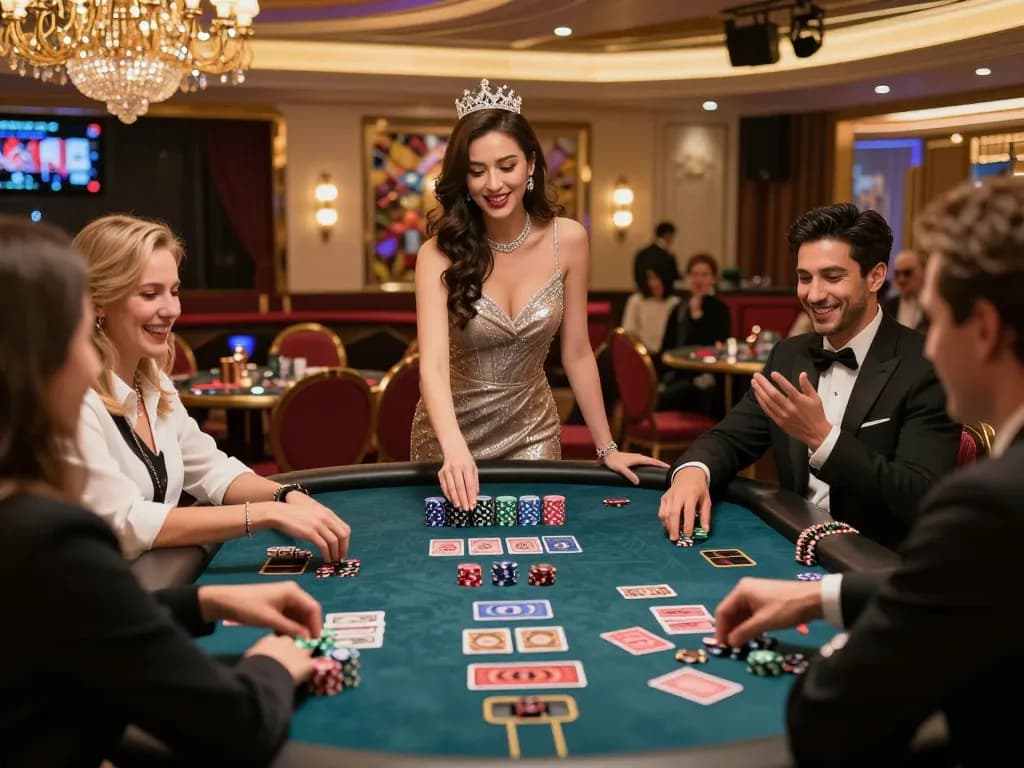 Players enjoying an exciting baccarat game at KO66 live casino, showcasing luxury and entertainment.