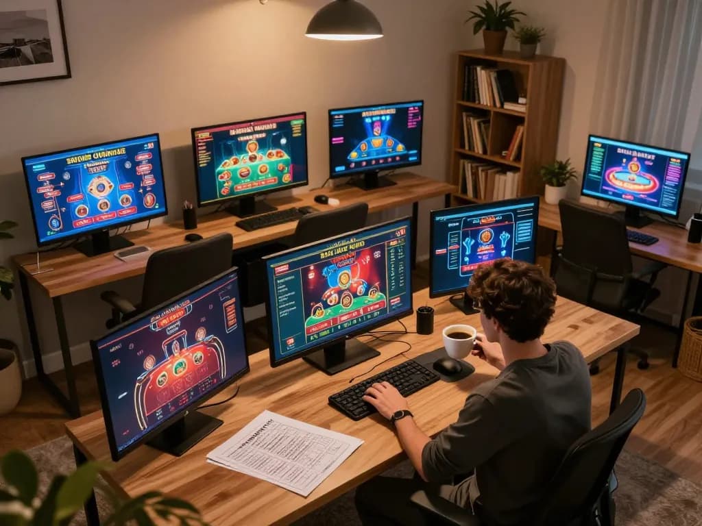 Keratontoto emerging as popular online gambling choice with engaging gameplay on multiple screens in a cozy home setting