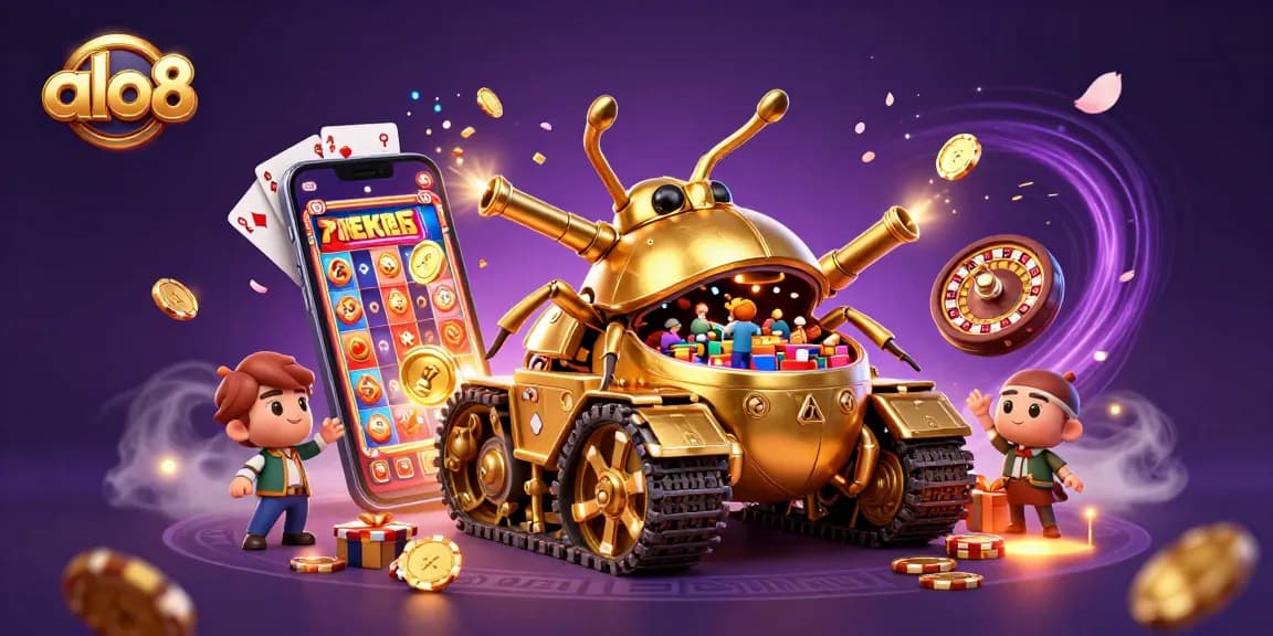 Experience the excitement of alo8 with a vibrant scene of a casino-themed beetle tank and dynamic gaming elements.