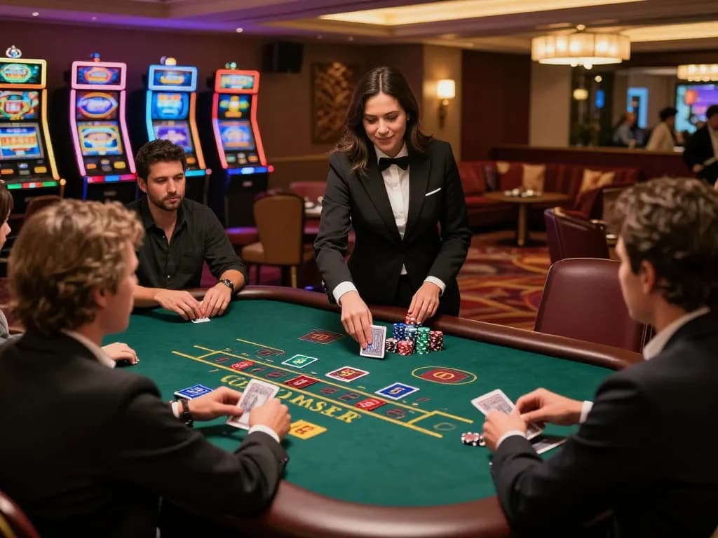 Engaging in strategic blackjack gameplay at a luxurious casino table, showcasing the excitement of TA88 gaming.