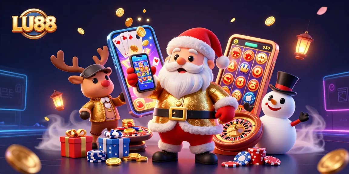 LU88 showcases an exciting casino scene with jackpot slots and animated characters celebrating wins.