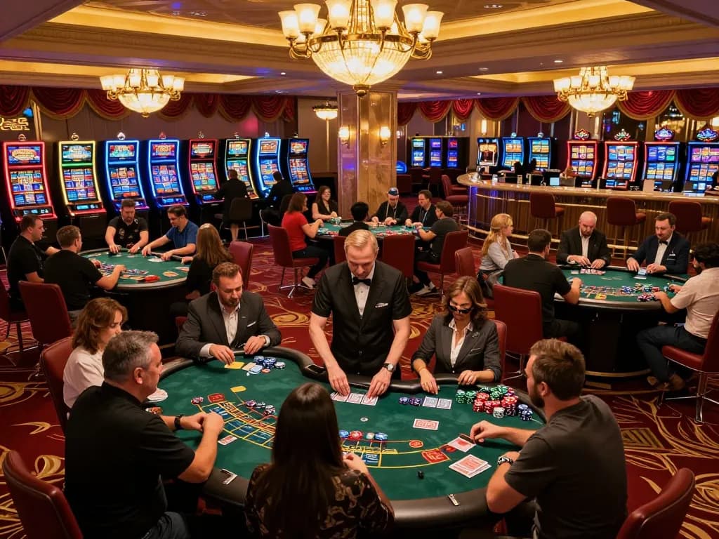 Exciting blackjack action at MAN88 casino with players placing bets and a dealer in motion.