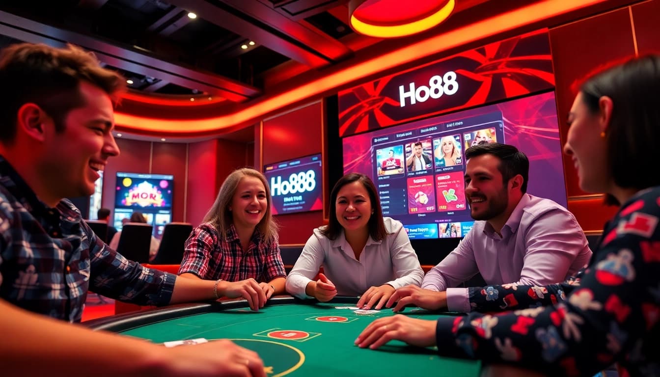 Exciting atmosphere of Ho88 online casino with players engaged in high-stakes games.