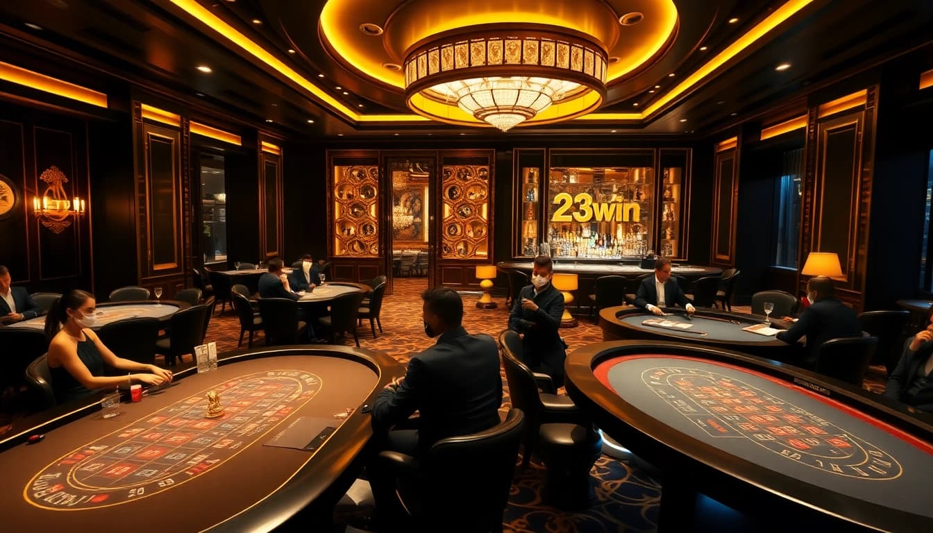 Experience the luxury of 23win with elegant gaming tables and a sophisticated ambiance.
