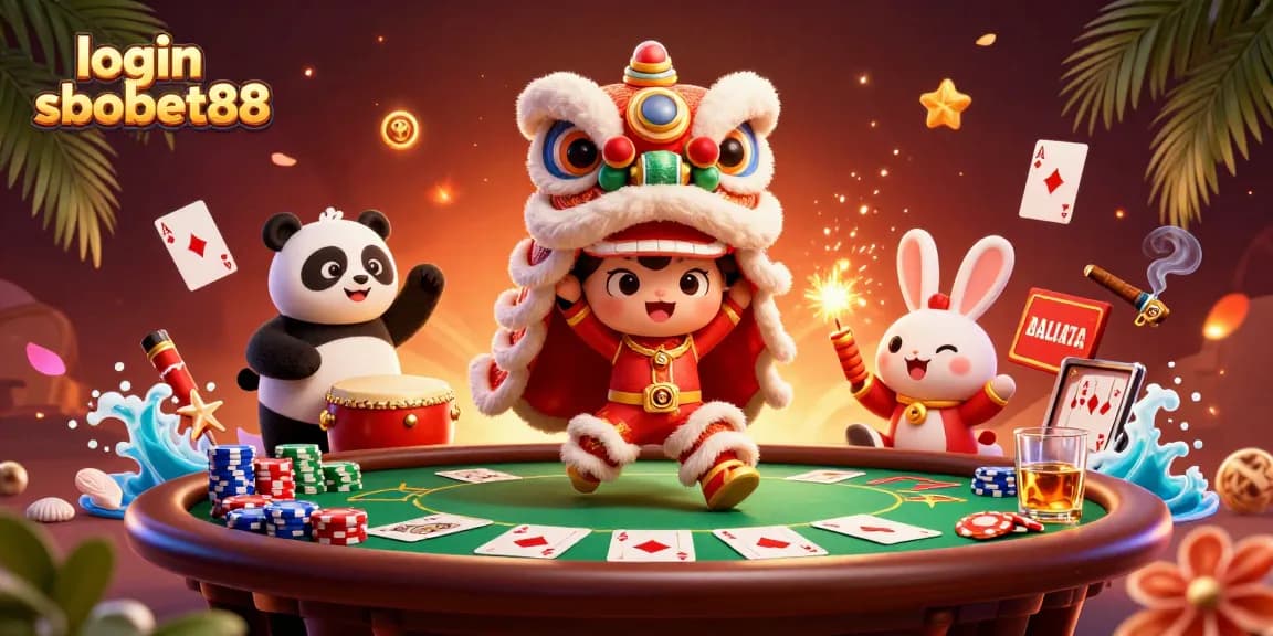 Engage with the thrilling login sbobet88 experience featuring vibrant lion dance and dynamic casino elements.