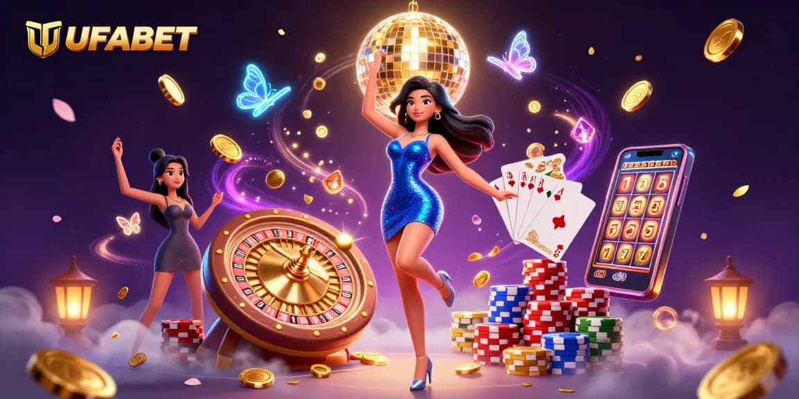 Win big with UFABET's vibrant gaming scene, showcasing captivating casino elements in 3D.